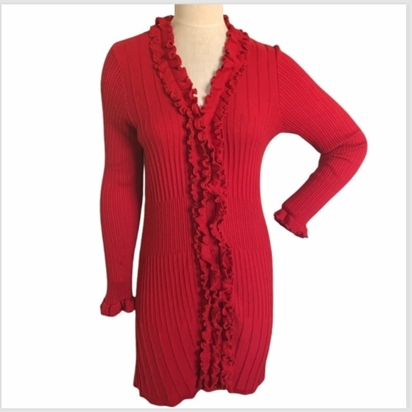 Nygard Collection  Sweater Dress Knit Ruffle Button Front Sz 6-8 #232E - Picture 1 of 7